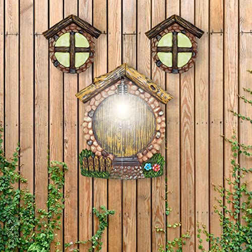 Fairy Garden Door Window Ornaments With Little Lamp,Glow In Dark Miniature Garden Buildings Structures For Fairy Doors For Trees Outdoor Fairy Garden Miniatures Accessories Halloween Decoration #TOP7