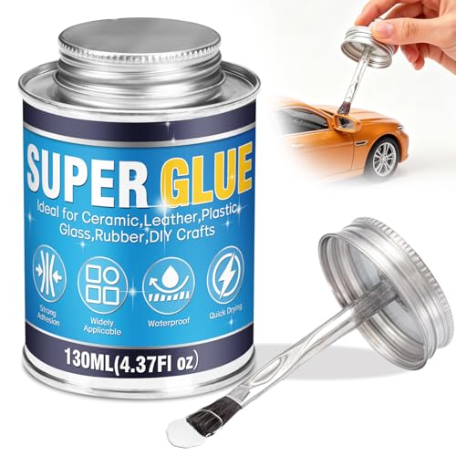 Super Glue All Purpose, 130ml Long-Lasting, Waterproof & Clear Fabric Glue, Heavy Duty Super Glue with Brush for Cotton, Flannel, Denim, Leather, Metal, Wood, PVC, Plastic, Glass, Acrylic, Ceramics