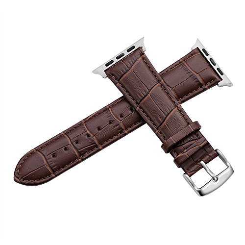 Istrap Alligator Grain Calf Leather Band For Apple Watch 44Mm 40Mm Series 6 Se 5 Series 4 Black Brown Replacement Strap Steel Buckle For Iwatch 42Mm 38Mm Series 3 2 1 Sport Edition #TOP1