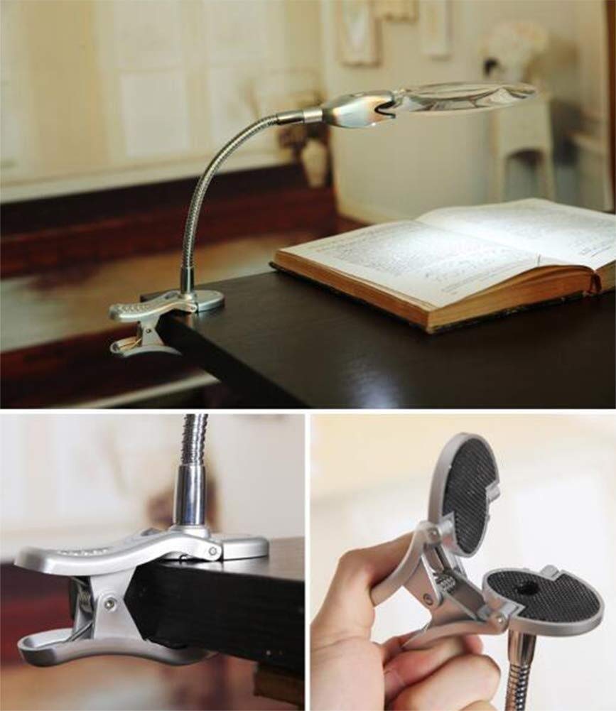 MRKU Lupa portátil de 2,5X, 8X con Clip para Escritorio, lámpara de Aumento con luz, Lupa con Accesorio para inspección, Aguja de Soldadura, reparación, Lectura, Manualidades, pasatie