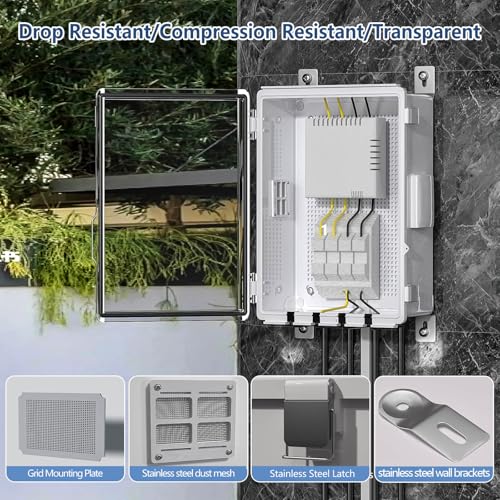 Image of ABS Electrical Junction Box, Ventilated Design, Cable Grommets, IP65 Waterproof Enclosure, Indoor /Outdoor Use with Mounting Panel .(Clear Cover, 13.8 inchx9.7 inchx5.9 inch)