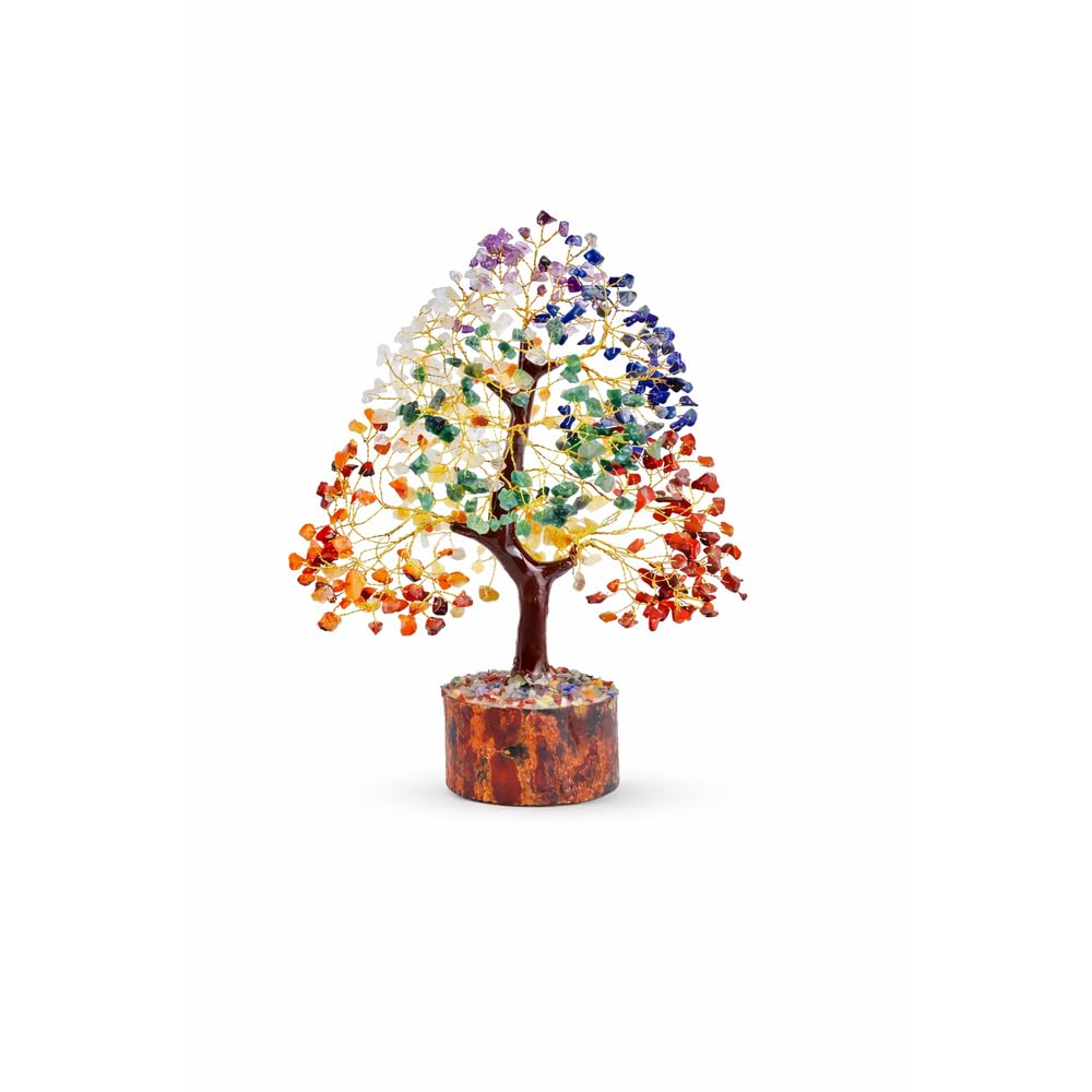 - 7 Chakra Crystal Tree (300 Beads) for Positive Energy & Good Luck | Handmade Healing Gemstone Money Tree Feng Shui Bonsai | Chakra Activation, Reiki, Spiritual Gift & Home Decor Showpiece