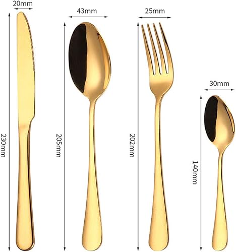 Miniatura 2 de Juego de 4 cubiertos de acero inoxidable 304, juego de vajilla, cuchara, tenedor, cuchillo, cubiertos, Dorado