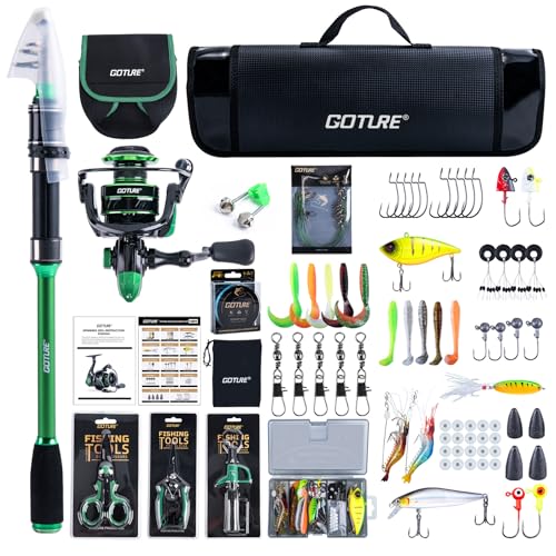 Goture Fishing Rod and Reel Combo - Complete Kit with Single Telescoping Pole, Carrier Bag for Freshwater & Saltwater | Green 9FT