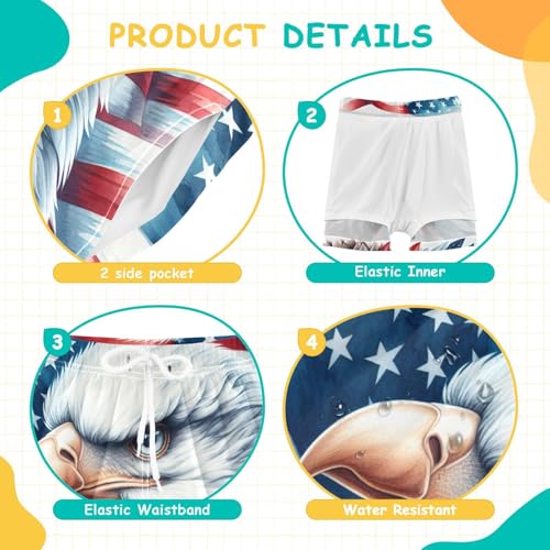American Flag Eagle Boys Swim Trunks with Compression Liner Quick Dry Bathing Bottom Kids Beach Shorts4