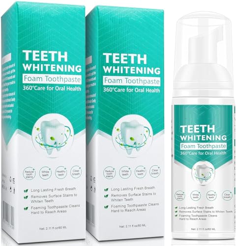 Foam Toothpaste 2PCS Stain Removal Toothpaste for Sensitive Teeth Teeth foaming Whitening Baking Soda Spearmint Whitening Mousse Mouth Wash Water for Travel Friendly