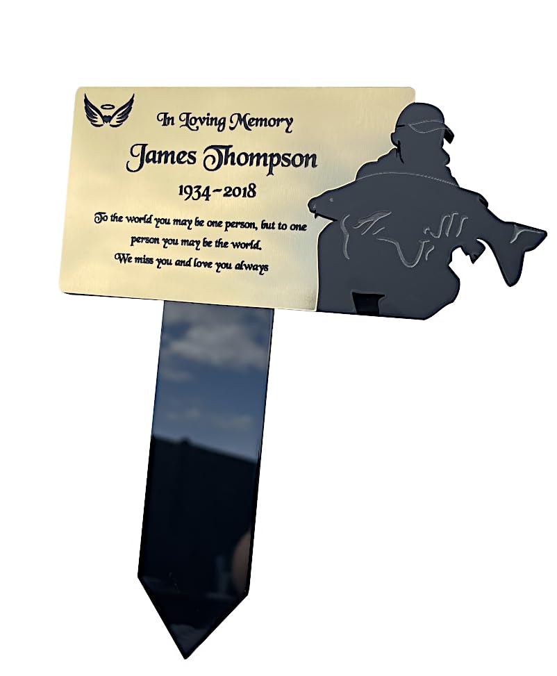 Memorial Plaque, Rememberance Plaques, Fishing, Pets, Dog, Cat, Grave Garden Marker Spike Graveside