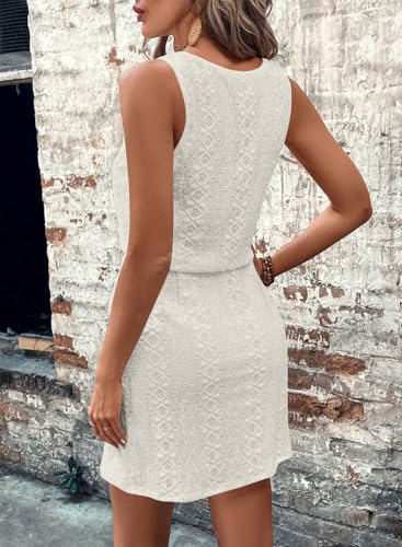 Acelitt Spring Summer Tank Dresses for Women 2025 Hollow Out Textured Drawstring Mini Dress3