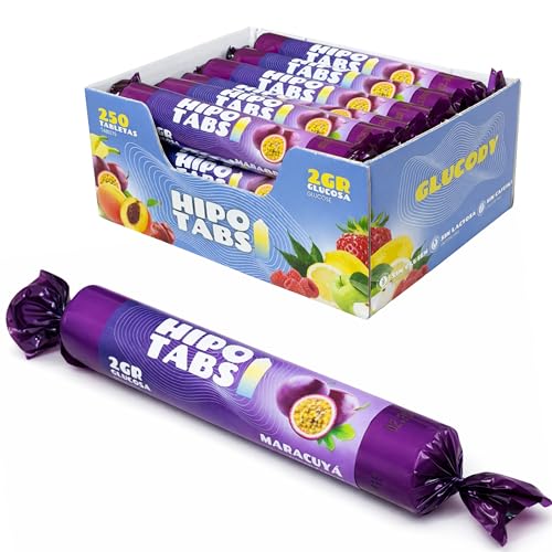 GLUCODY 255 Pastillas De Glucosa De Absorcion Rapida/Caja de 0,5 Kg Pastillas Glucosa De 2g / Tabletas Masticables Blandas/HIPO TABS de Glucody (Maracuyá)