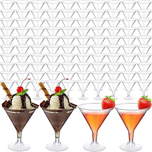 100 Pieces Clear Plastic Martini Glasses 8 oz Disposable Cocktail Glasses Mini Martini Dessert Appetizer Cups Bulk Stackable Stemmed Martini Glass for Weddings Birthday Outdoor Parties