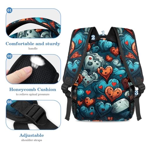 Cartable enfant 2 pièces imprimé cœurs rouges combat format large - 4