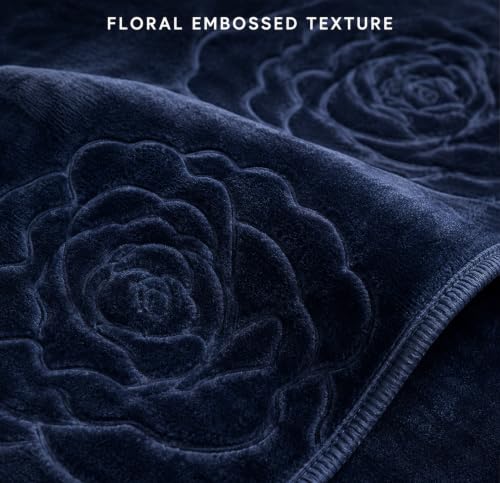 Image of BSB HOME 280 GSM Micromink Blanket, Premium Soft Warm Cozy Winter Blanket, Plush Double Bed Blanket, Ultra Soft Comfortable Bedding, Embossed Floral Design, 40 x 80 Inches (103 x 205 cm) - Deep Teal
