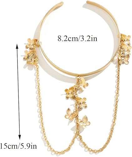 Miniatura 4 de Missgrace Brazalete bohemio con borla de mariposa simple en capas, brazalete de brazo abierto, bonito brazalete ancho de cadena larga de mariposa