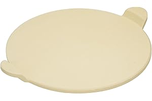 Premium 15" Round Cordierite Ceramic Pizza Boss Grilling Stone with Easy-Grip Handle