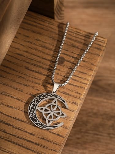 HAQUIL Celtic Knots Necklace, Stainless Steel Celtic Crescent Moon Triquetra Knot Pendant, Box Chain, Celtic Jewelry Gift4