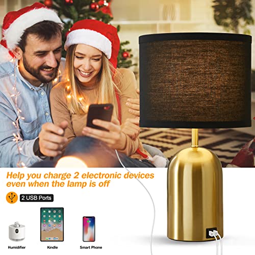3-Way Dimmable Table Lamp For Living Room,Touch Control Modern Bedside Lamps With 2 Usb Ports Nightstand Lamp With Black Shade And Gold Base For Bedroom Reading Room Hotel Office Led Bulbs Included #TOP1