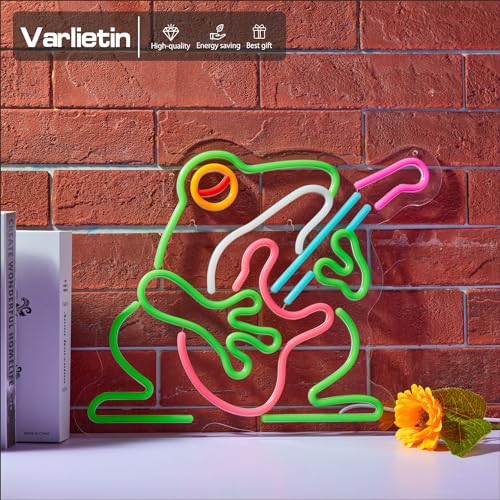 Image of Cowboy Frog Neon Sign for Wall Decor, Musician Frog LED Neon Signs Lights for Bedroom Wall Decor Room Men Cave Game Room Decor, Birthday Party Decoration Gift