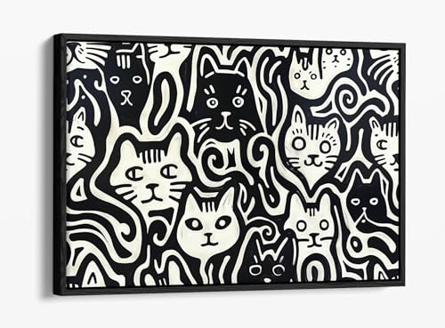 Dessin au trait de chats tableau artistique noir et blanc pour sublimer votre intérieur