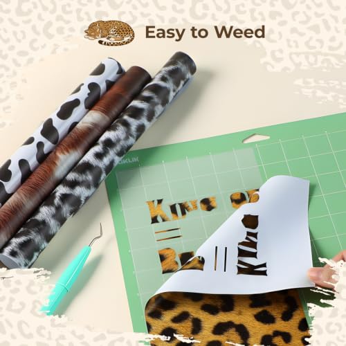 Image of HTVRONT Leopard Permanent Vinyl 10 Sheets 12 inchx10 inch Cowhide Adhesive Vinyl | Brown cow, cheetah print animal vinyl for craft projects, includes 2 transfer papers, compatible with Cricut & Silhouette