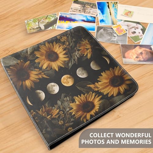 Álbum de fotos ALAZA con fases lunares y flores de girasol, cubierta de cuero sintético PU, diseño de tres anillos, para bodas, viajes y recuerdos familiares miniatura 4
