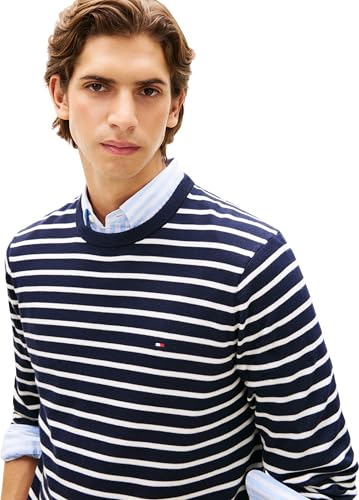 Tommy Hilfiger Herren Pullover Essential Cotton mit Rundhalsausschnitt, Blau (Desert Sky/Ivory Petal), S – Ansicht 5