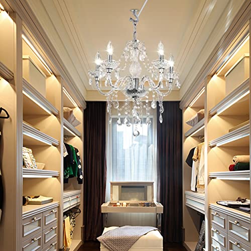 PAPAYA Plug-in 5 Light Crystal Hanging Pendant Lights Acrylic Chandelier with Clear Cord & On/Off Switch H19 D19.7 for Kitchen Island Girls' Room Dining Area Laundry Pavilion. - Image 7