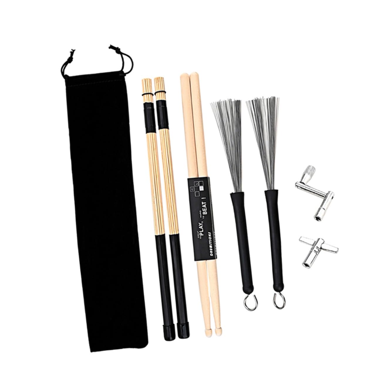 NULYLU Complete Drum Set Accessory Kit Includes Drum Tuning Key Brush Wrench Carry Bag for Drummers