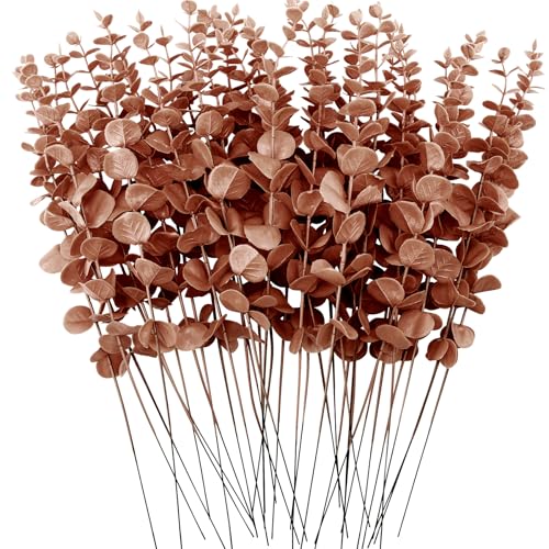 FEQO 36 Pcs Brown Artificial Eucalyptus Stems 15 Faux Eucalyptus Branches