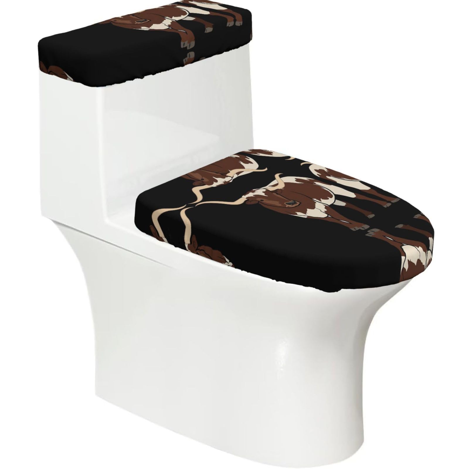 Mrowyc Black Animal Cow Printed Toilet Seat Set - Set Of 2 - Universal Toilet Seat Cover - Housewarming Birthday Christmas Gift