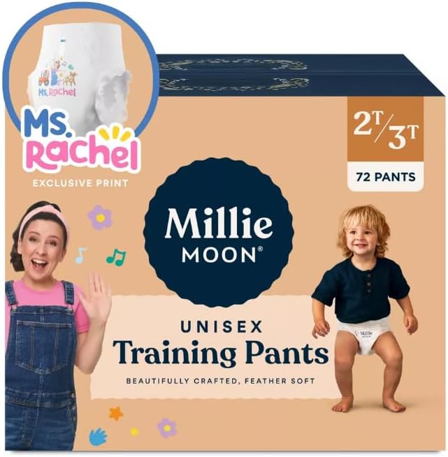 Millie Moon Training Pants Size 2T-3T - 72 Count. Free from lotions, Latex and up to 12 Hours of Leak Protection.