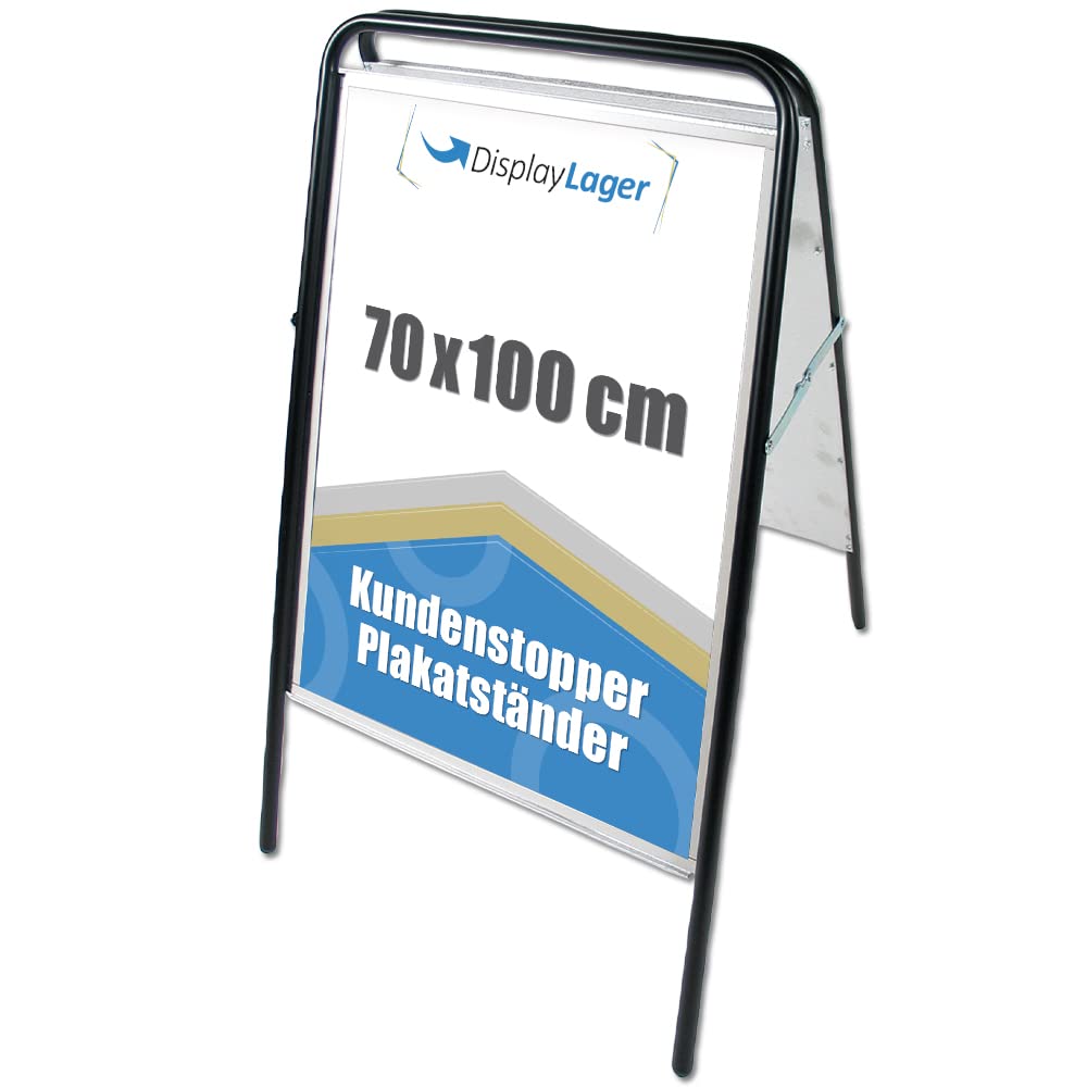Displaylager - Soporte para póster, negro, acero – Expo Sign 70x100 cm | Caballete doble expositor publicitario | Resistente a la intemperie con paneles frontales APET/acrílico