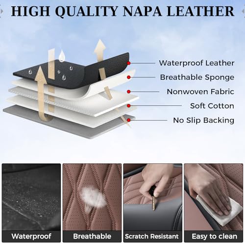 Image of Coverado Front Seat Covers, Car Seat Protector, Waterproof Nappa Leather Cushion, Fit for Most Sedans SUV Pick-up Truck-Black&Coffee