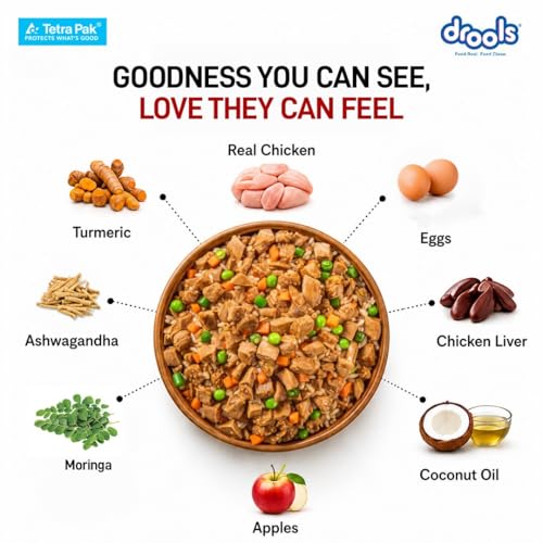 Image of Drools Dog Fresh Food Tetra Pak Real Chicken & Vegetables, for Adult & Puppy, 150g | High Protein, 90% Real Meat | No Preservatives | Retains Freshness & Flavours | Ready to Serve | One Pack Per Meal
