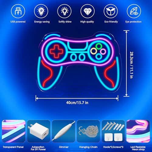 Image of Gamer Neon Sign for Bedroom Decor -Game Controller for Game Room Decoration,USB Lights Led Gaming Neon for Teen Boy Room Decor -Best Gamer Gifts for Boys Kids (16.5 * 11.4in)
