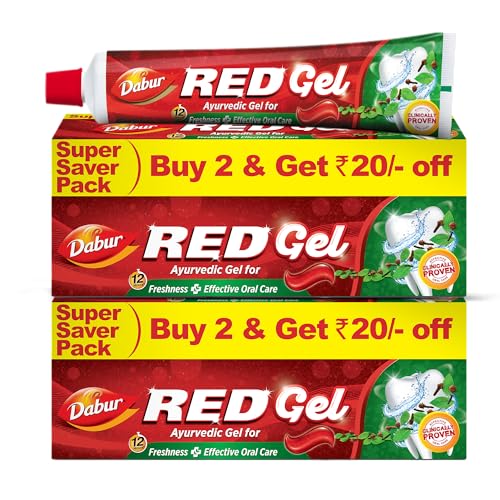 Image of Dabur Red Gel Ayurvedic Toothpaste - 600g (150g x 4) | Reduction in Bad Breath, Plaque & Gingivitis | Freshness with Protection | For Healthy Gums & Effective Dental Care