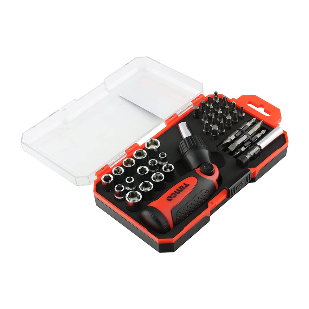 Timco Ratcheting Screwdriver Bit Set - Screwdriver With Assorted Driver Bits - 46 Screwdrivers - Precise Ratchet Mechanism - 29...