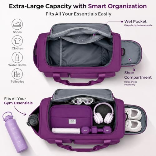 Image of FIORETTO Women's Gym Duffle Bag with Shoes Compartment, 30L Capacity, Ideal for Travel, Gym, Sports, Duffel, Weekender