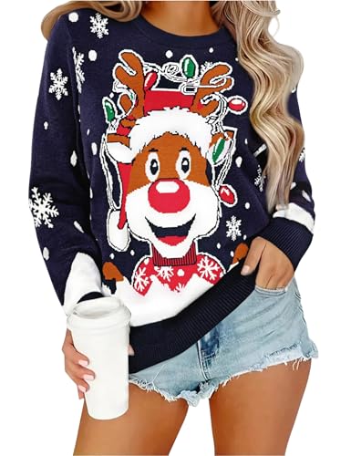 Uniexcosm Weihnachtspullover Damen Ugly Strickpulli Pullover Warm...