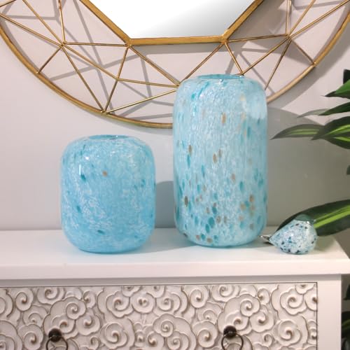 Vase en verre céleste moucheté 19x34cm grand soliflore design