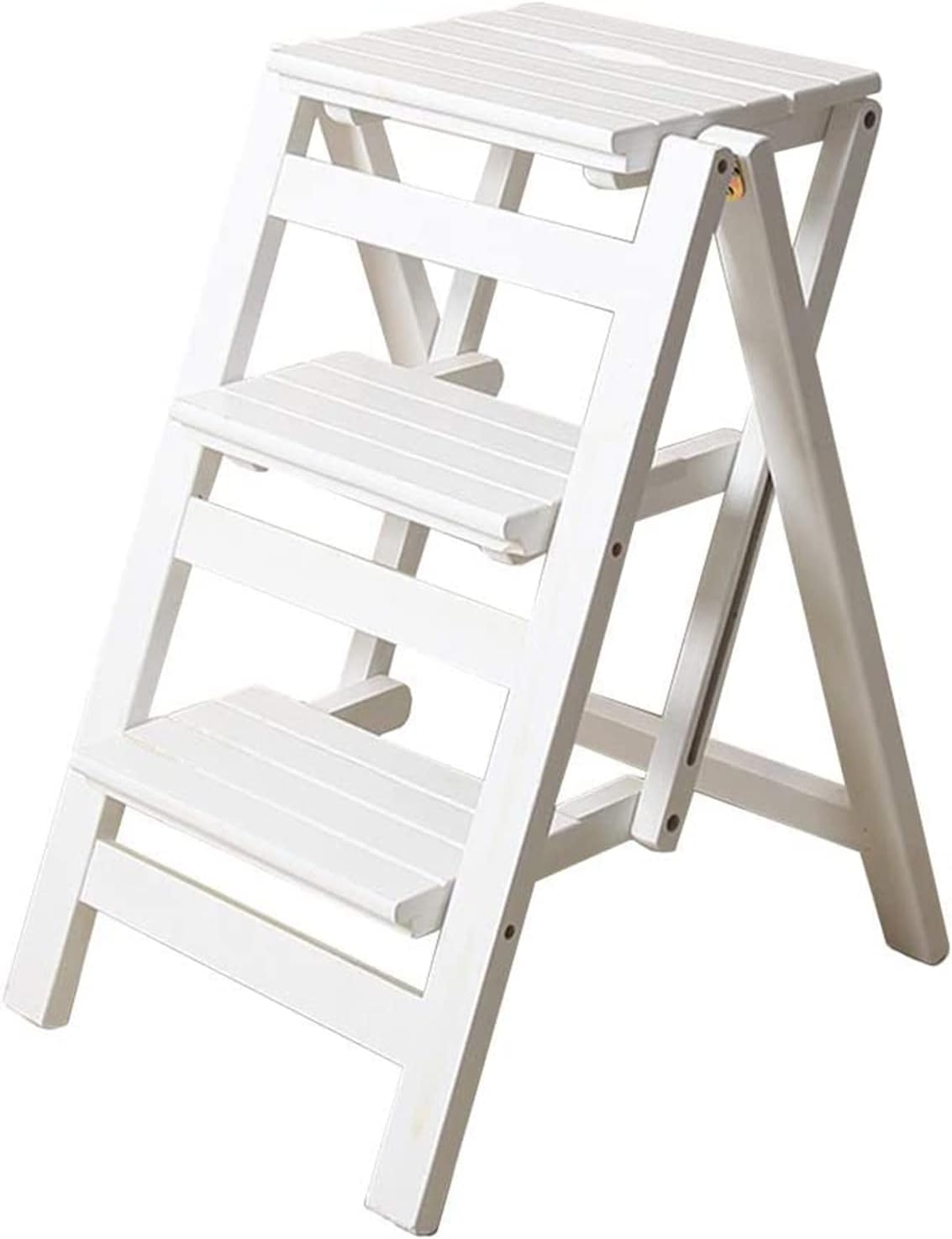 Modern Multi-Functional Step Stool Library Ladder Chair Library Furniture Folding Wooden Stool Chair Step Ladder, Display Stand and Flower Stand for Home