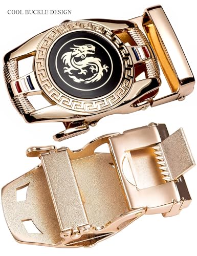 Image of Barry.Wang Mens Ratchet Belt 2 Pack Buckle Gift Set Dress Belts Leather Slide Strap Automatic 1 3 /8 inch Wedding Business
