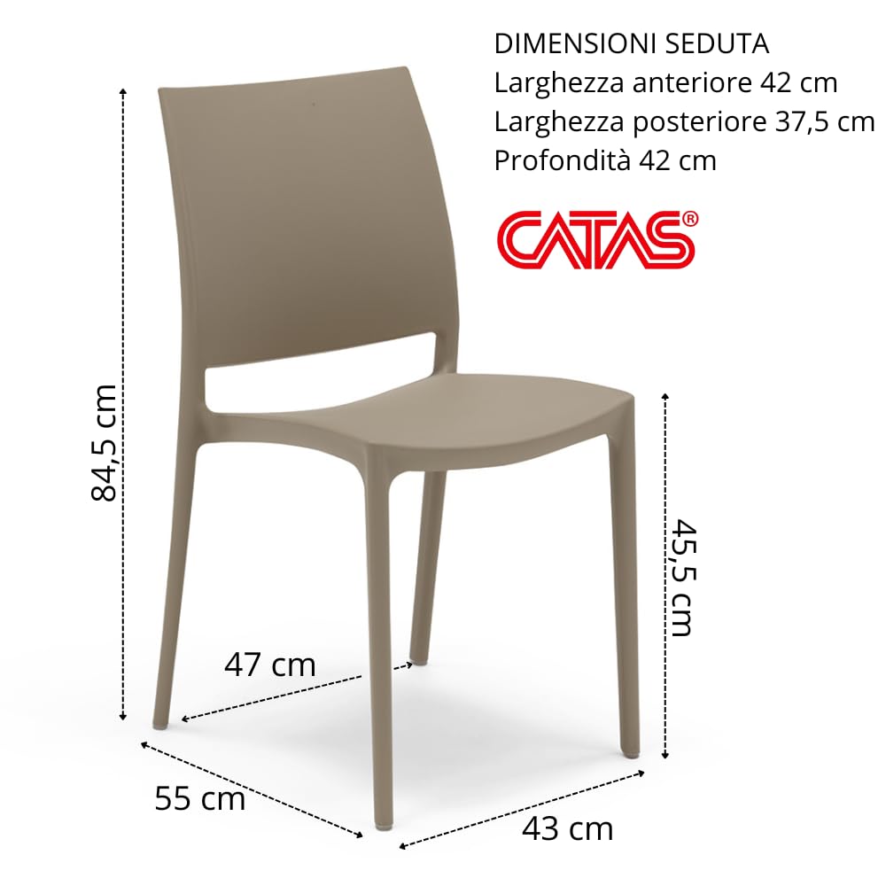 REDÒKASA Set 4 sedie in polipropilene MOON impilabile resistente ai raggi UV design moderno ideale per sala da pranzo, cucina, giardino, bar (Tortora, 4)