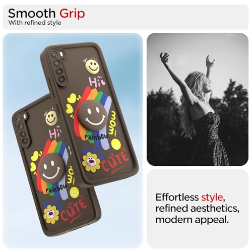 Image of Pikkme Back Cover for Redmi Note 8 | Soft Silicone| Cute Rainbow Smile & 3D Cartoon Flower Design | Shockproof Raised Camera Protection Bumper Case (Brown)