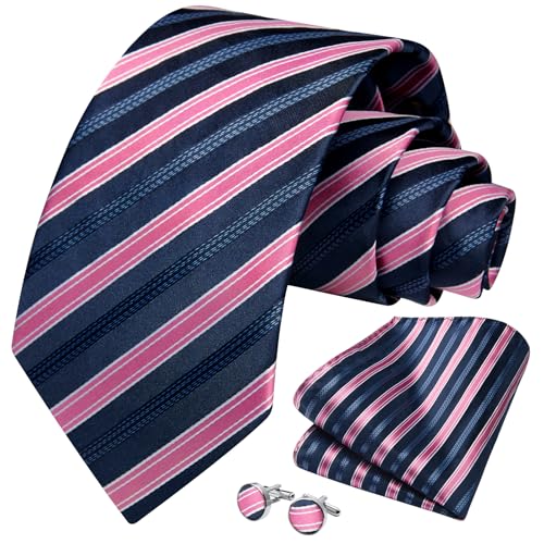 Image of HISDERN Ties for Men Stripe Plaid Tie Classic Necktie Pocket Square Cufflinks Set for Formal Wedding Business Party