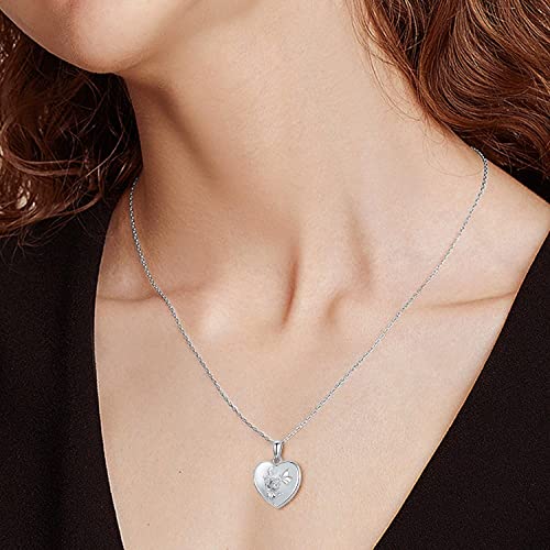 Butterfly Heart Locket Necklace That Hold 2 Photos, 925 Sterling Silver 3D Butterfly With Flowers Blooming Locket Necklace, Butterfly Jewelry Mother Day Gift For Women Girlfriend Daughter With Gift Box (Silver Butterfly Heart Necklace) #TOP3