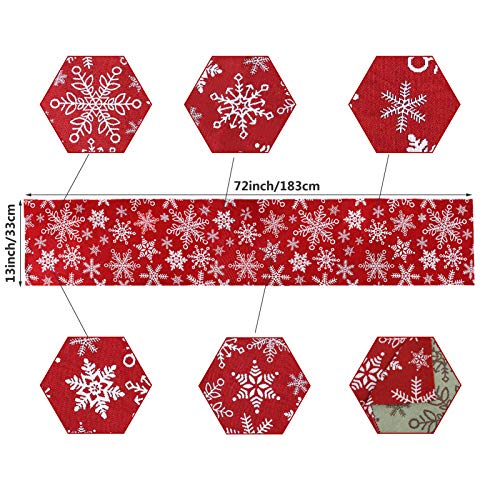 Vsadey Christmas Decorative Table Runner 13 x 72 Inch, Xmas Snowflake Non-Slip Polyester Table Linens for Christmas Decorations