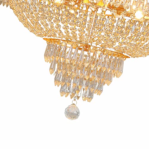 Botaidahong Modern K9 Crystal Chandelier French Empire Style Pendant Lighting Chrome Finish Raindrop Hanging Lights D24 X H30 For Living Room Foyer Dining Room Hallway Bedroom #TOP3