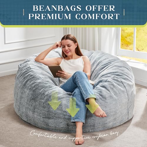 Image of Hobestluk Bean Bag Chair for Adult Giant Beanbag with Filler Grey 4FT