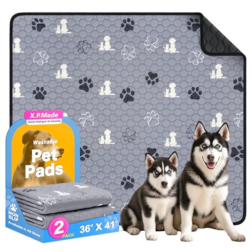 Image of Washable Pee Pads for Dogs, 2 Pack Reusable Puppy Pads, Waterproof Pet Pee Pads for Dog Potty Training, Extra Large Dog Pee Pads for Crate, Playpen, and Whelping, Durable and Absorbent, Grey 36 inchx41 inch