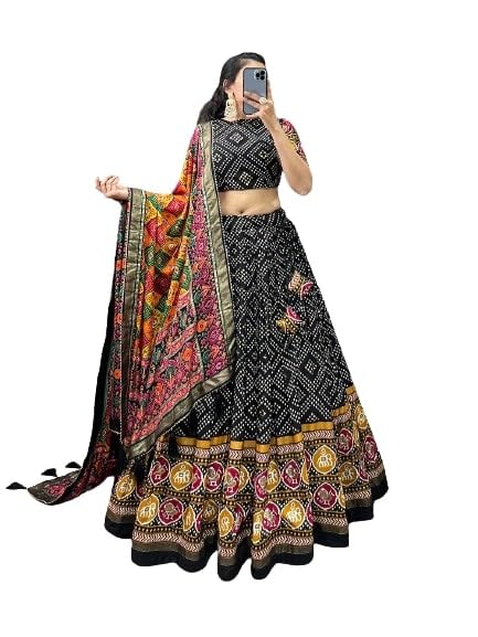 Womens' Wear Tussar Silk With Patola Printed Lehenga Choli Patola Print With Foil Work Chaniya Choli